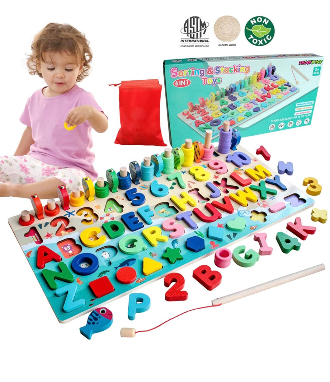 Montessori Wooden Toy Alphabet, Shapes, and Numbers