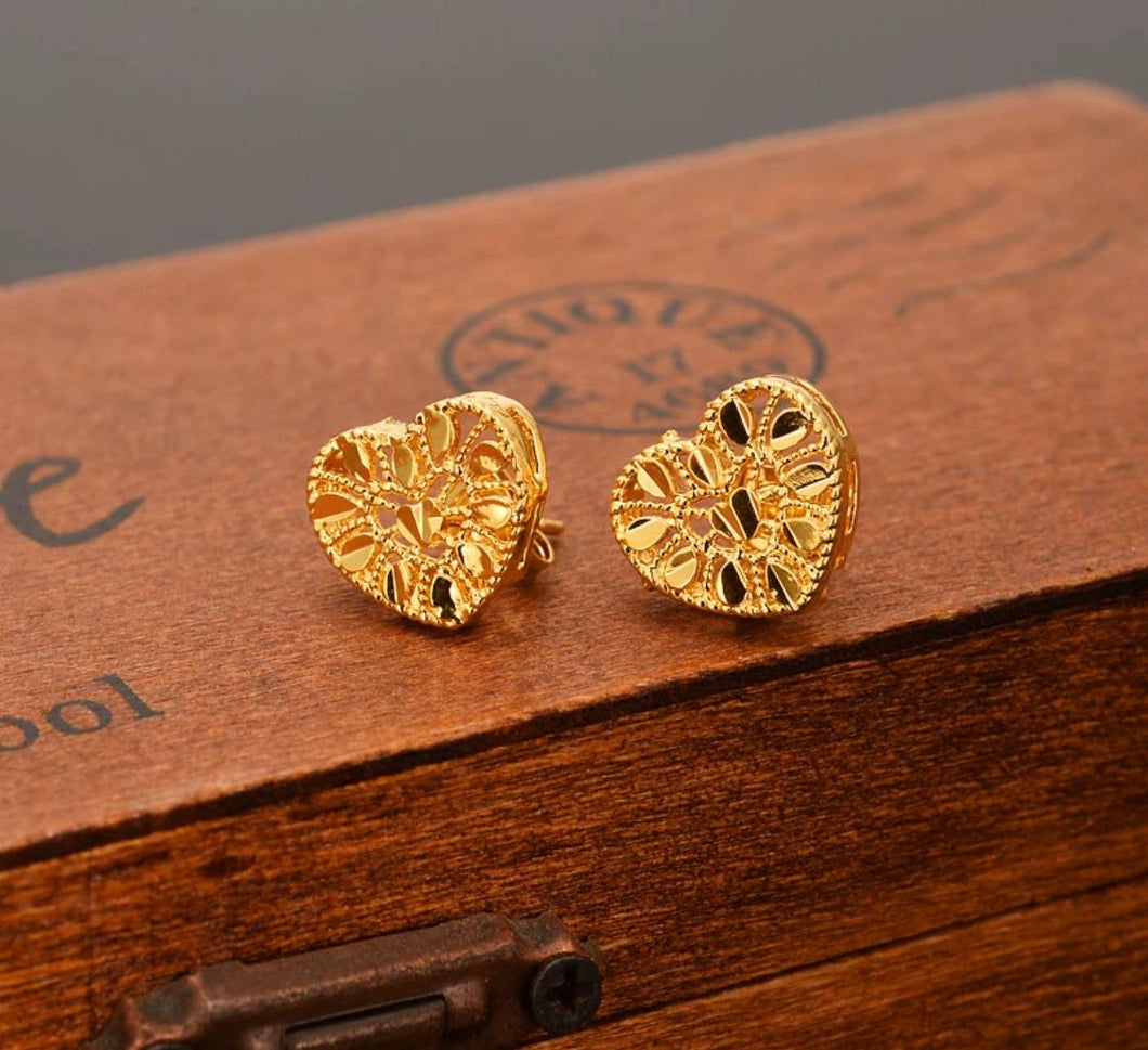 Hollow Heart Gold Filled Earrings